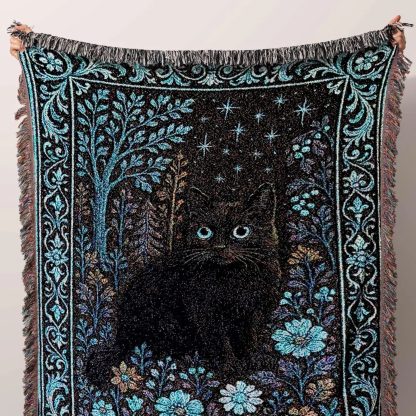 Mysterious fantasy black cat jacquard blanket - Image 4