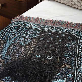 Mysterious fantasy black cat jacquard blanket