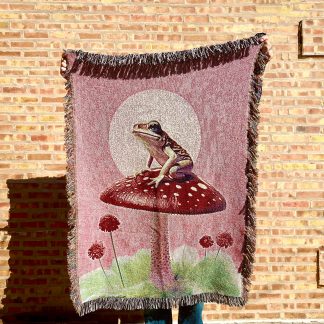 Natural style frog mushroom jacquard blanket
