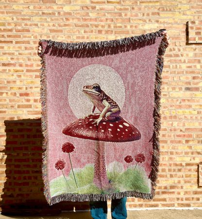 Natural style frog mushroom jacquard blanket