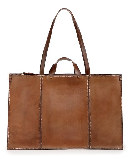 Vintage top-grain cowhide topstitched tote bag - Image 7