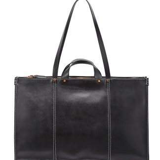 Vintage top-grain cowhide topstitched tote bag