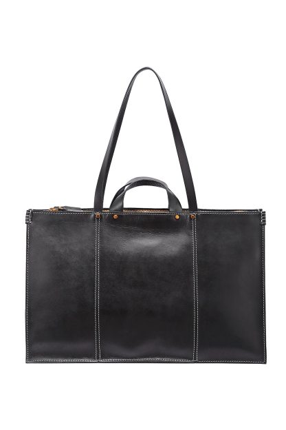 Vintage top-grain cowhide topstitched tote bag