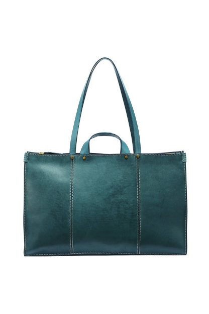 Vintage top-grain cowhide topstitched tote bag - Image 4