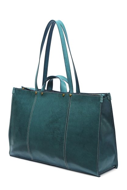 Vintage top-grain cowhide topstitched tote bag - Image 3