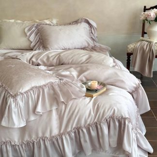 Light luxury lavender satin ruffled four-piece set