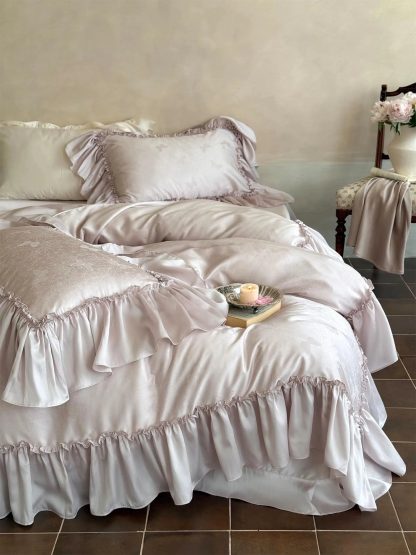 Light luxury lavender satin ruffled four-piece set