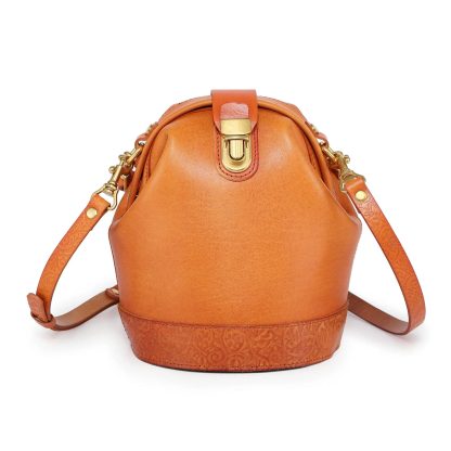 Vintage top-grain cowhide embossed bucket bag - Image 4