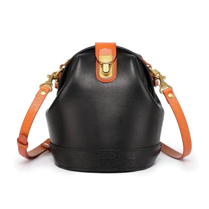 Vintage top-grain cowhide embossed bucket bag - Image 3