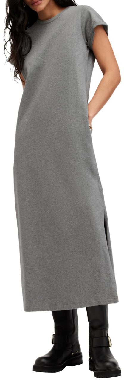 Gray round neck short sleeve long dress