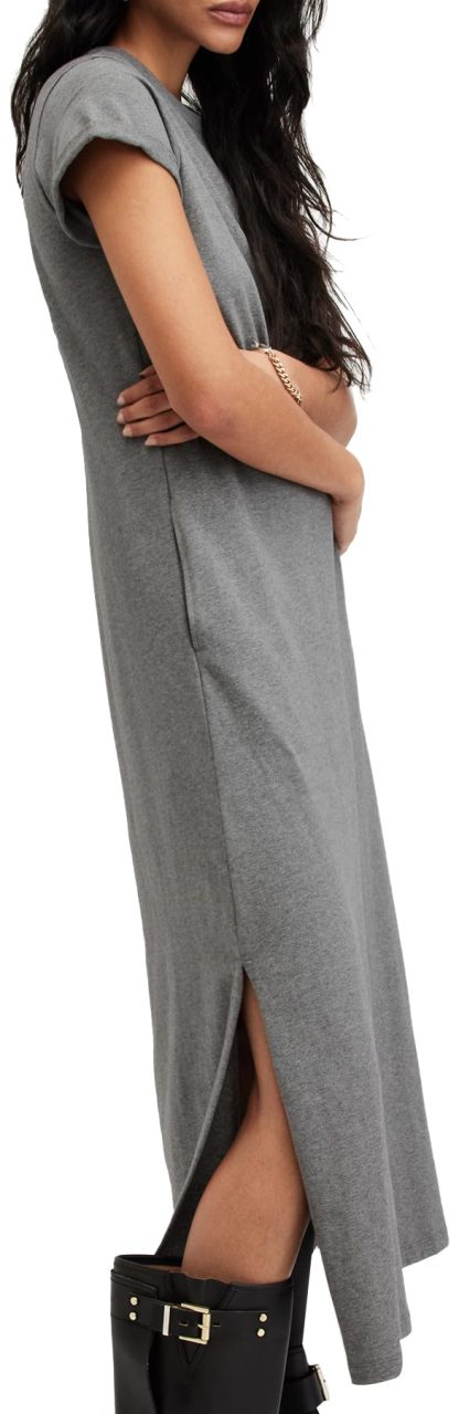 Gray round neck short sleeve long dress - Image 3
