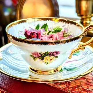 Hand-painted rose bone china cup and saucer set