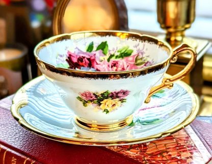 Hand-painted rose bone china cup and saucer set