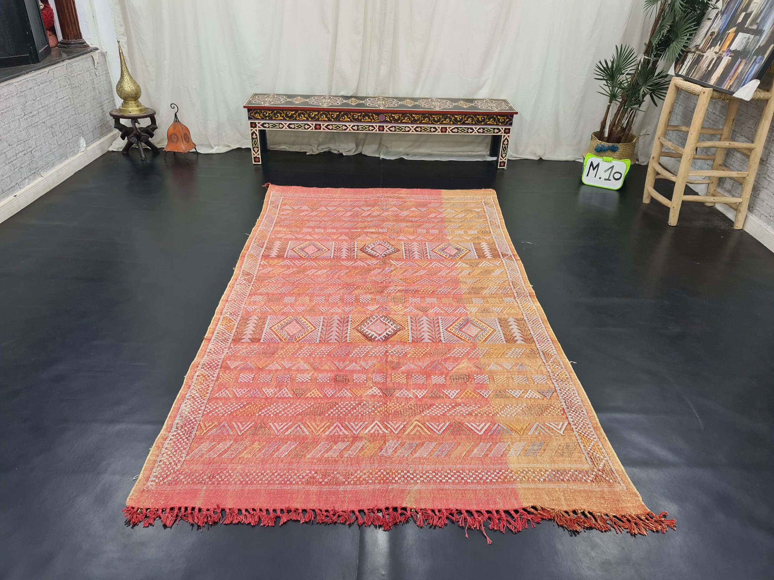 Pink and orange gradient geometric handmade carpet