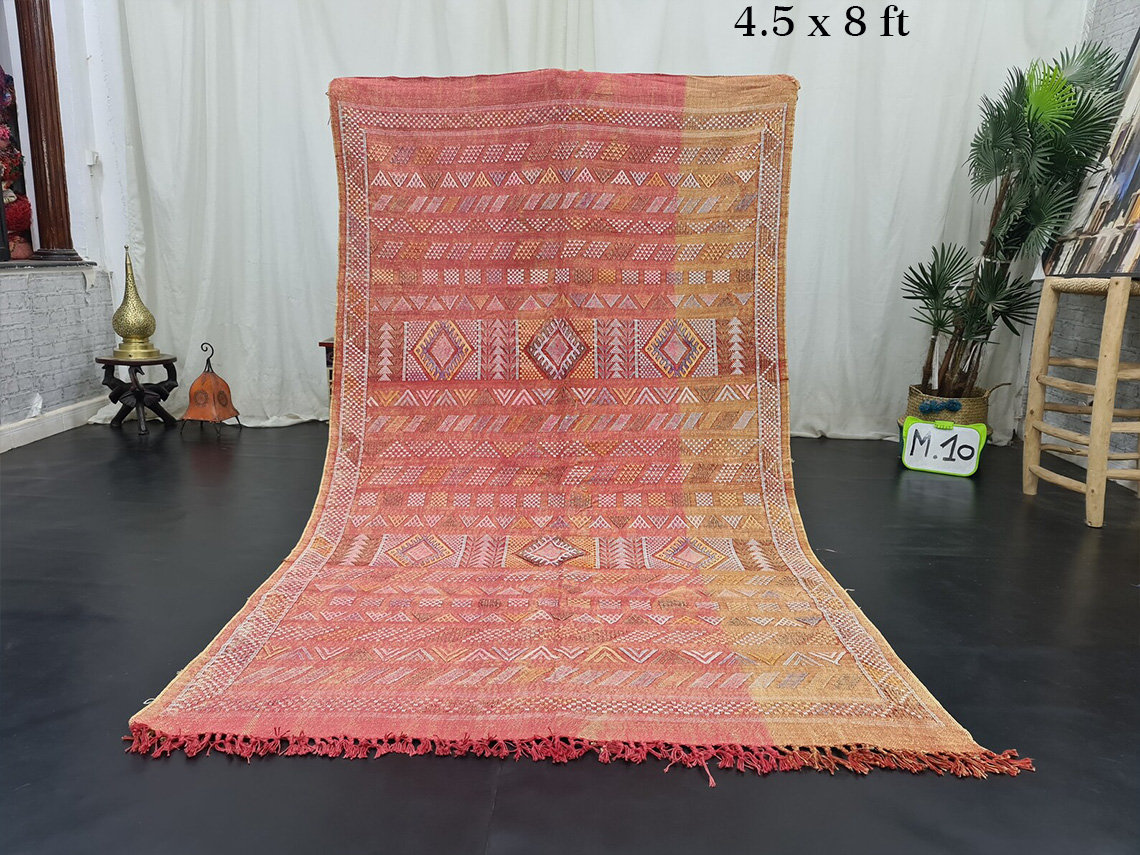 Pink and orange gradient geometric handmade carpet - Image 9