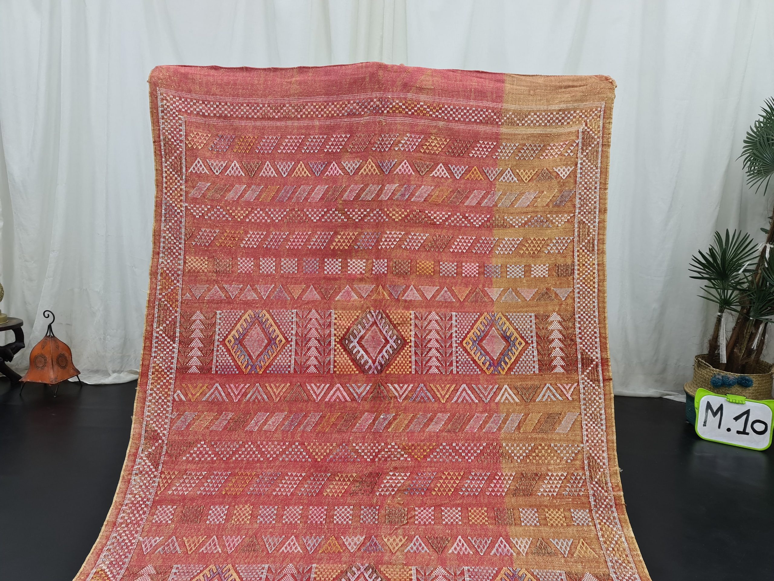 Pink and orange gradient geometric handmade carpet - Image 8