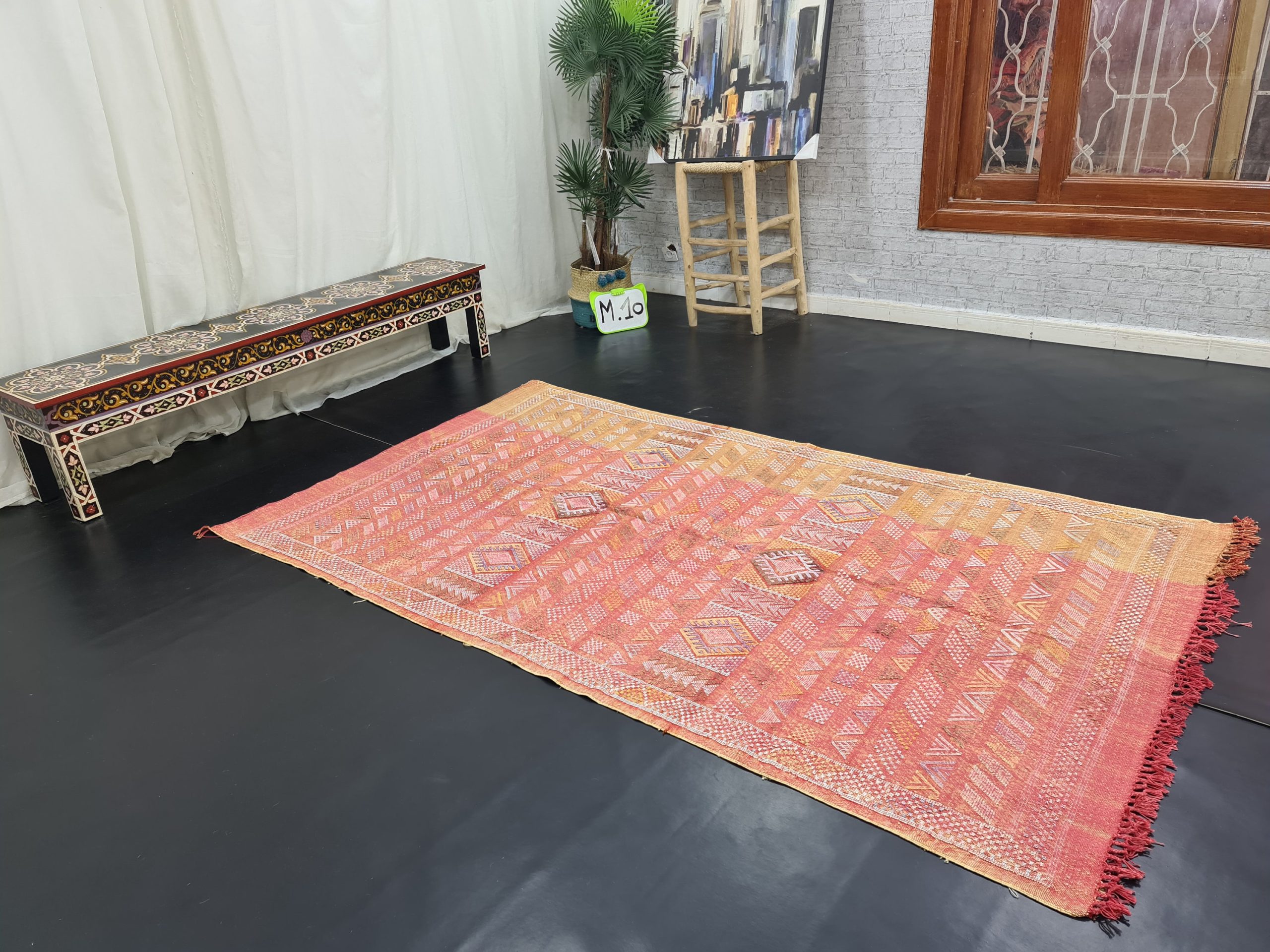 Pink and orange gradient geometric handmade carpet - Image 6