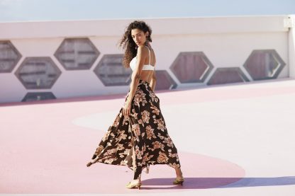 Brown floral print high-waisted high-slit maxi skirt - Image 11
