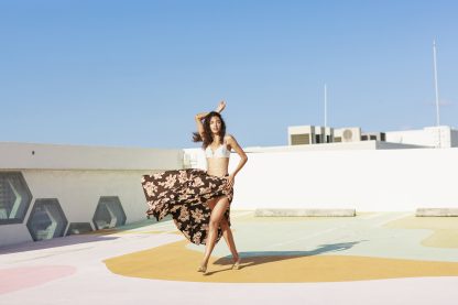 Brown floral print high-waisted high-slit maxi skirt - Image 7