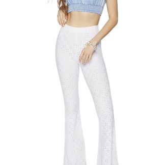 White hollow flared casual pants