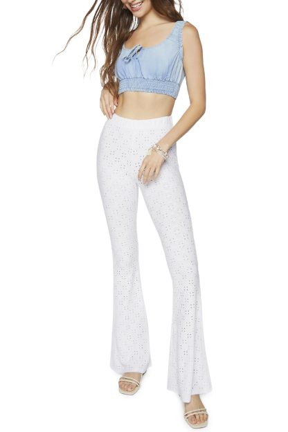 White hollow flared casual pants