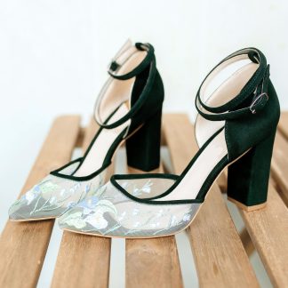 Forest Secret Embroidery Chunky Heel High Heels