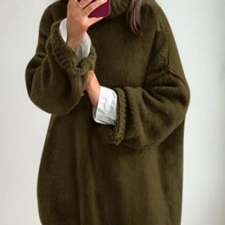Olive Green Turtleneck Plush Knit Dress
