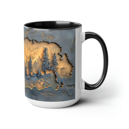 Mug with embossed mountain and forest scenery