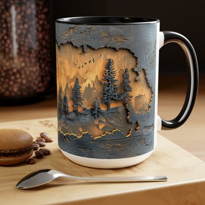 Mug with embossed mountain and forest scenery - Image 3