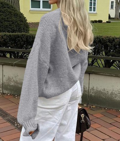 Grey Chunky Knit Balloon Sleeve Cardigan - Image 6