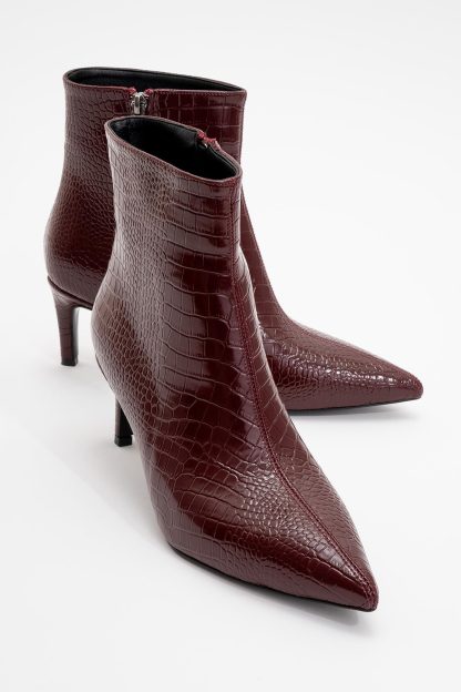 crocodile print pointed toe stiletto ankle boots