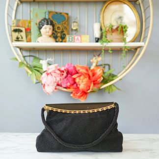 Vintage Black Braided Gold Hardware Tote Bag