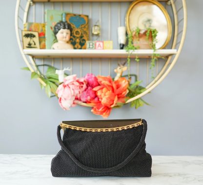Vintage Black Braided Gold Hardware Tote Bag