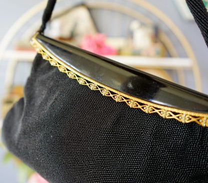 Vintage Black Braided Gold Hardware Tote Bag - Image 2