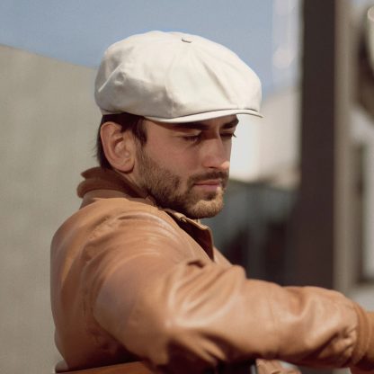 Light beige cotton newsboy cap - Image 7
