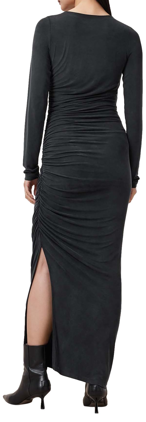 Dark grey cross-neck pleated fitted dress - Image 9