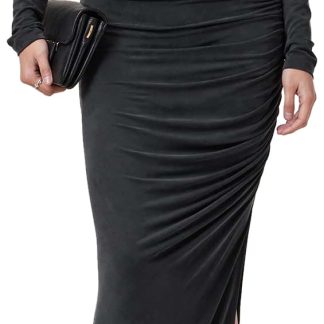 Dark grey cross-neck pleated fitted dress