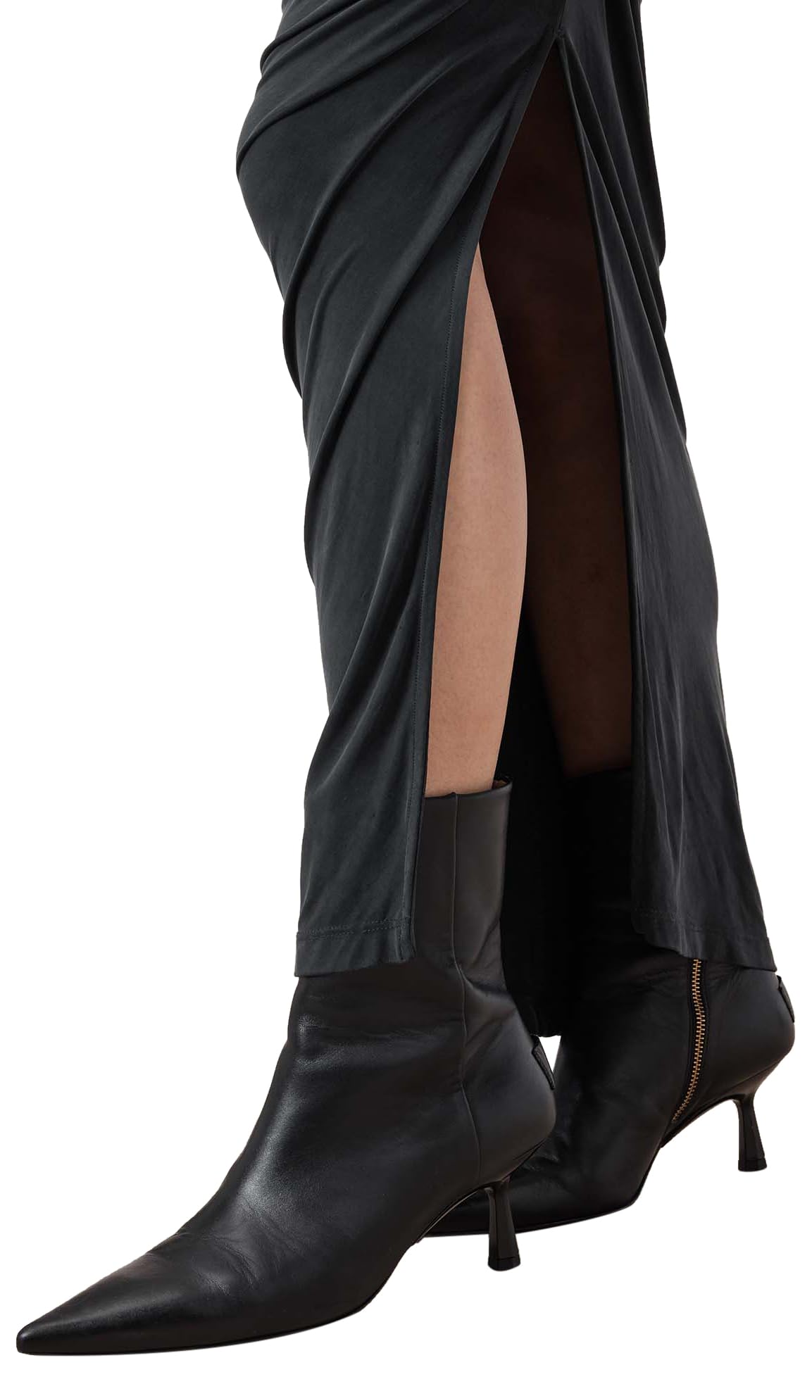 Dark grey cross-neck pleated fitted dress - Image 2