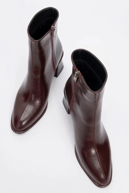 Burgundy square toe chunky heel ankle boots - Image 4