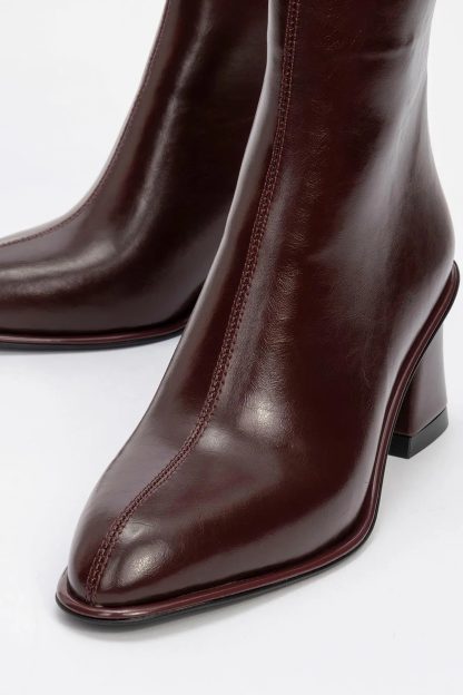 Burgundy square toe chunky heel ankle boots - Image 2