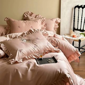 Light luxury girl pink satin bedding four-piece set