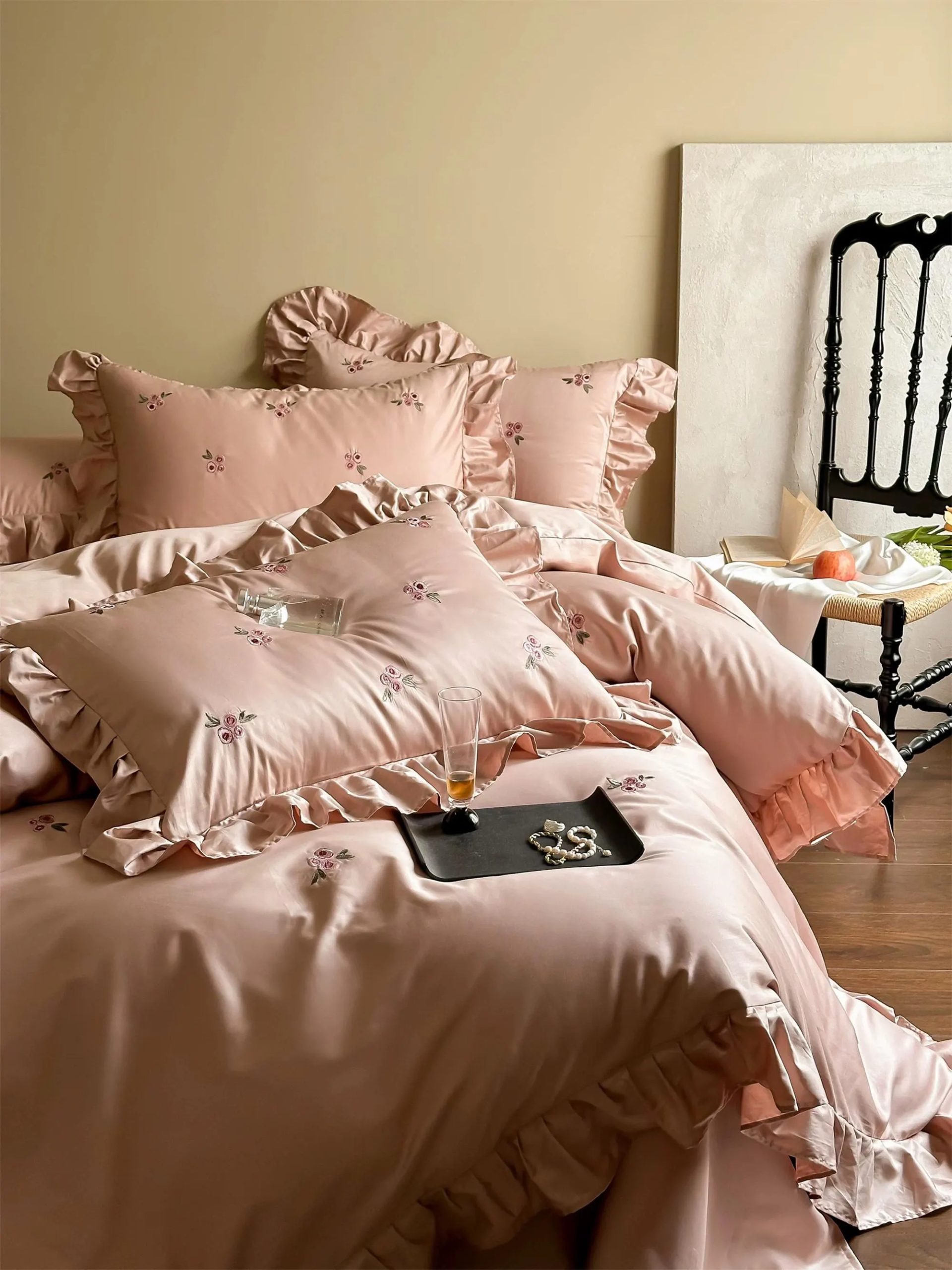 Light luxury girl pink satin bedding four-piece set