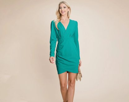 Retro Elegant Deep V Neck Pleated Fitted Dress - Image 4