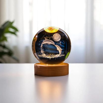 Inner-carved crystal dolphin moonlit night light ornament - Image 3