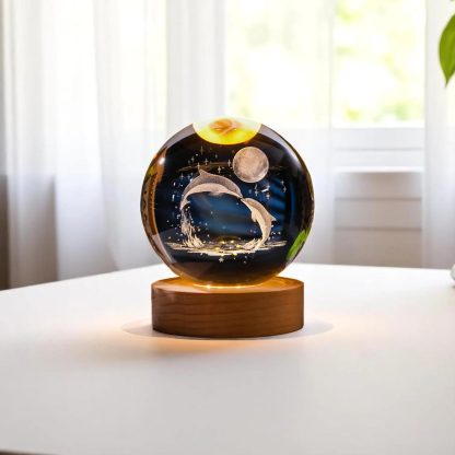 Inner-carved crystal dolphin moonlit night light ornament - Image 2