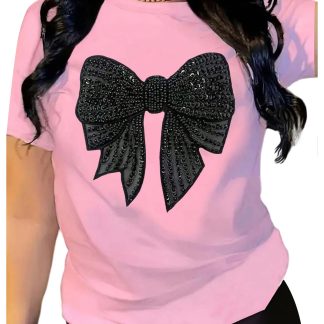 Sweet rhinestone bow short-sleeved T-shirt