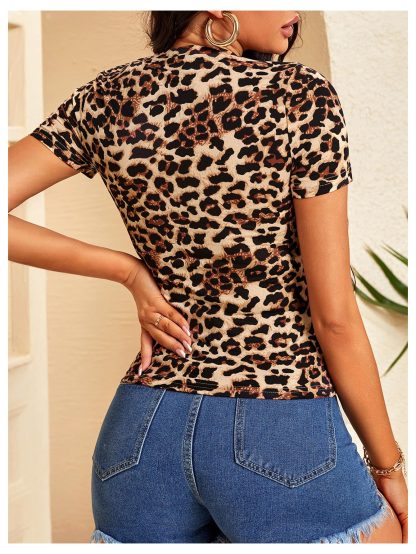 Wild Charm Leopard Print Slim-Fit Short-Sleeved Top - Image 4