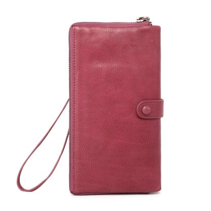 Vintage top-grain cowhide long wristlet wallet