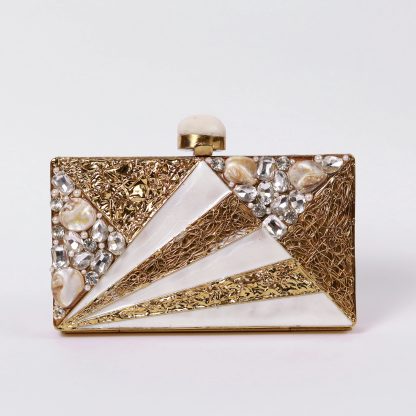 Vintage Gold Geometric Pearl Evening Bag - Image 10