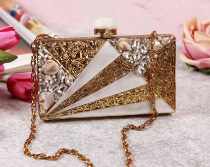 Vintage Gold Geometric Pearl Evening Bag - Image 9